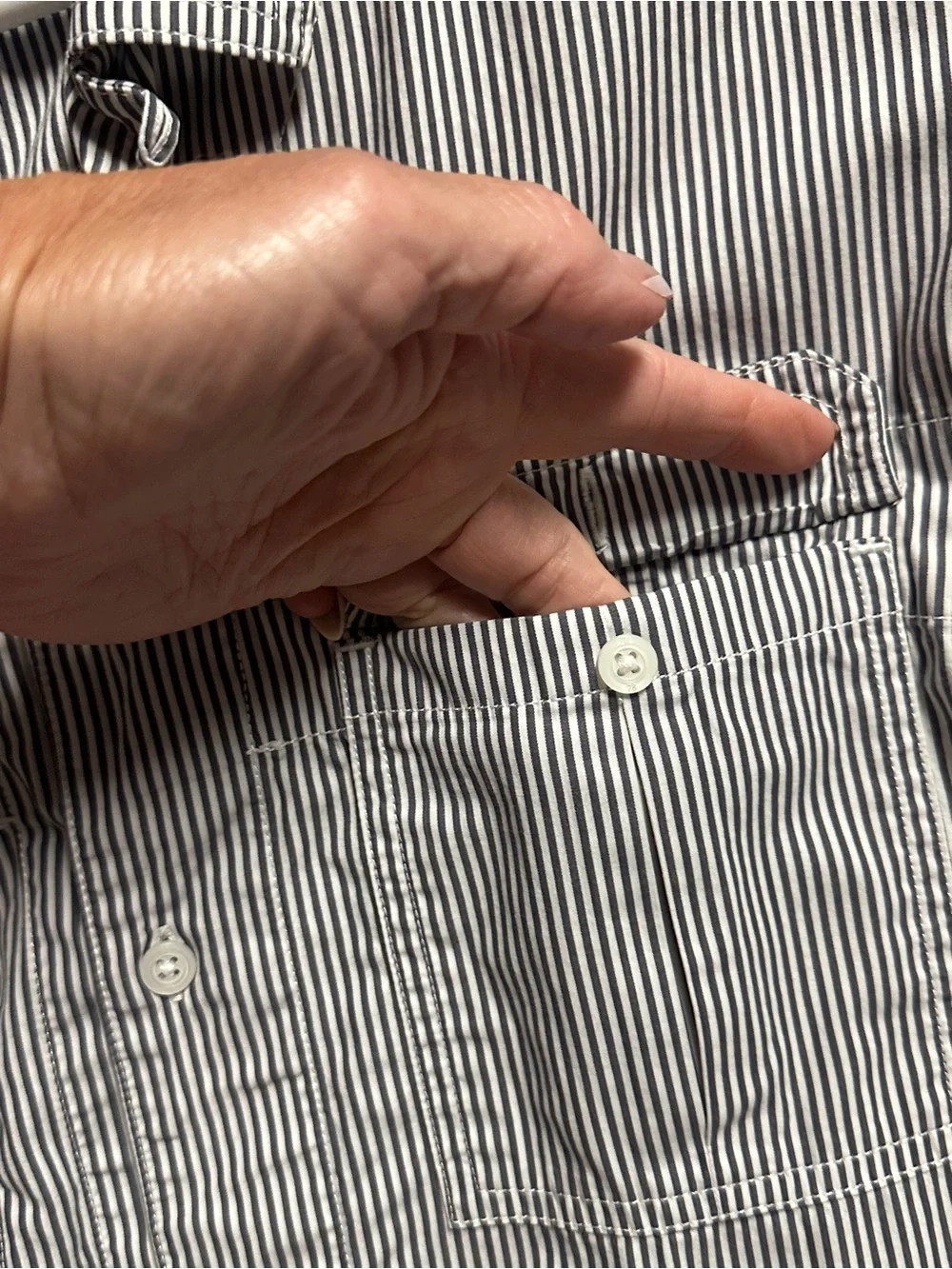 Banana Republic Men’s Short Sleeve Striped Button-Down Shirt - Charcoal & White
